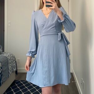 Light Blue Wrap Dress Small - Cottagecore